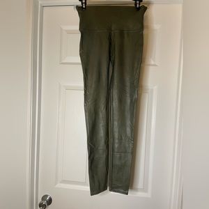 spanx faux leather leggings olive green